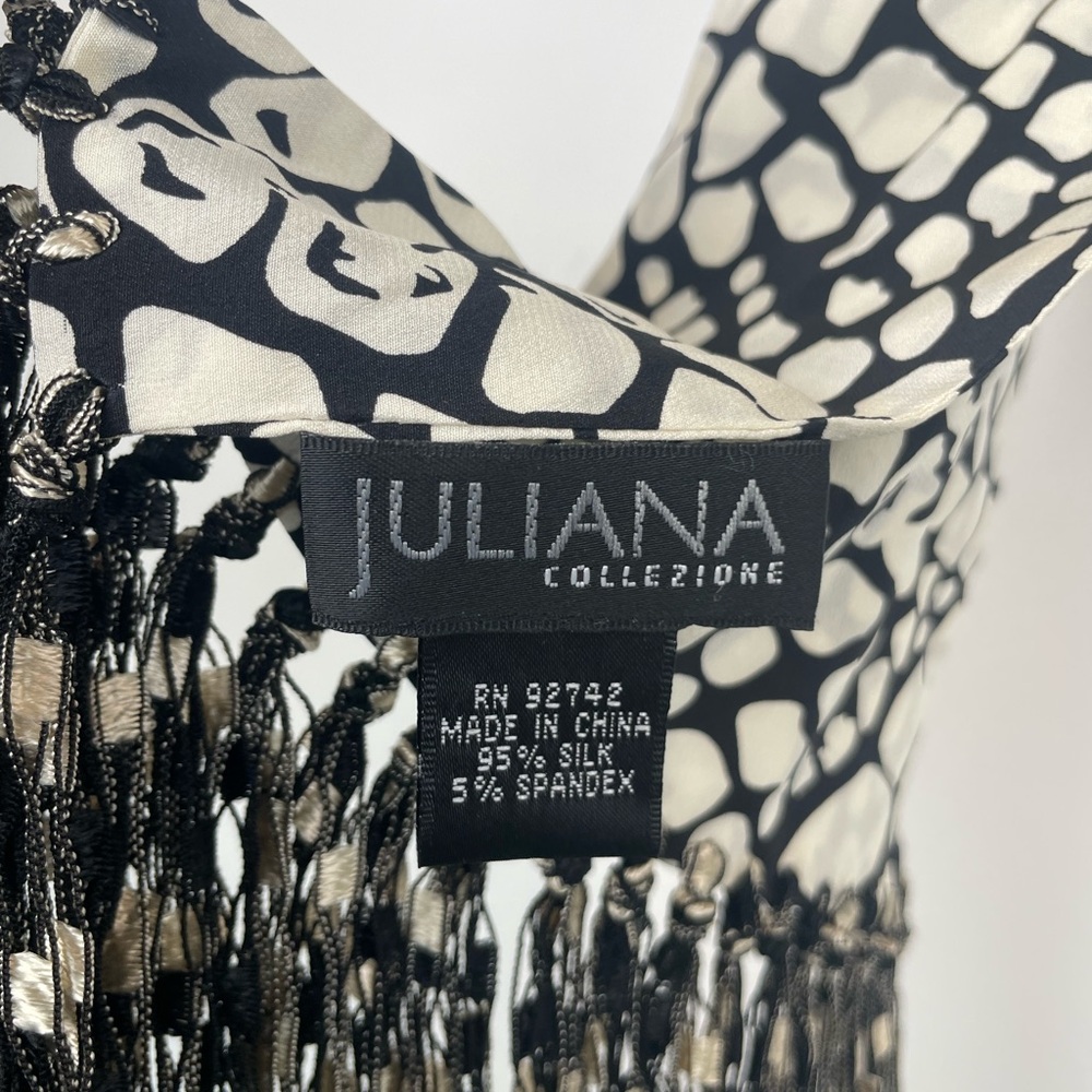 Juliana Collezione Silk Fringe Animal Print Scarf Boho Y2K - Picture 3 of 5